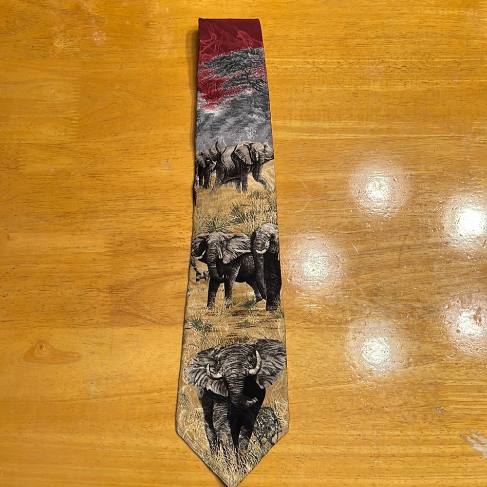 Endangered Species “Elephant Charge” 100% silk tie